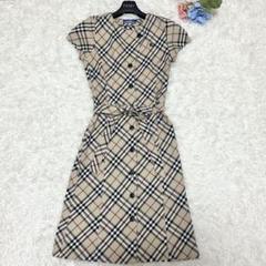 【美品】バーバリーブルーレーベル M ノースリーブワンピース比翼 ホースロゴ刺繍 美品】バーバリーブルーレーベル M ノースリーブワンピース比翼