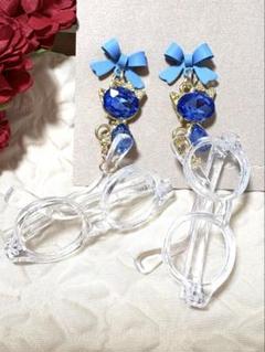 ブルービジュー猫メガネピアス
