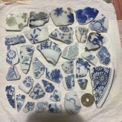 陶器の破片 青白 花柄 葉柄 その他