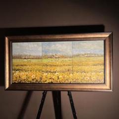 手描き油絵 3枚組 菜の花畑 肉筆額付 額付き 絵画 インテリア 油彩画 手描き油絵 3枚組 菜の花畑 肉筆額付 額付き 絵画 インテリア