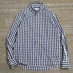 美品『シップス』リネン混 ギンガムチェック ボタンダウンシャツ タック ネイビー