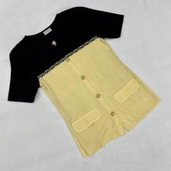 Josei Tsushin 麻混 半袖 ニットカーディガン バイカラー Fサイズ