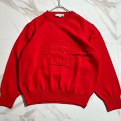 極美品◎クリスチャンディオール 長袖ニット デカロゴ刺繍 ウール レッド L位