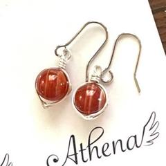 天然石　赤縞瑪瑙巻きピアス