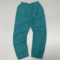 90s Vintage シルク リネン 1タック スラックス ターコイズ 光沢