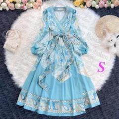 春夏コーデ　ウエストリボン♡サテンガウンワンピース♡S