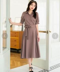 未使用　ミッシュマッシュ　パフ袖シャツスカートセットアップ　モカ