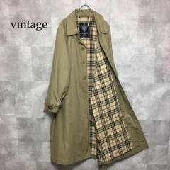 vintage カーキ キンガムチェック ロングステンカラーコート