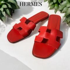 定価12.5万 エルメス HERMES サンダル オラン 38 1/レザー 赤