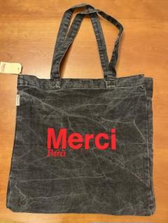 Merci エコバッグ　ブラック　デニム生地　2025ss 新品未使用 Merci エコバッグブラックデニム生地2025ss 新品未使用