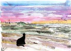 原画#3013　マルタ共和国　地中海　船　水彩画　ドローイング　インテリア　絵画 原画#3013 マルタ共和国 地中海 船 水彩画 ドローイング