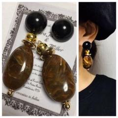 979 2way☺︎ブラックカボションのピアス×ブラウンべっ甲ゴールド☺︎
