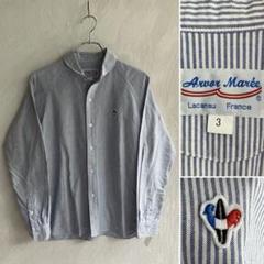 美品 Arvor Maree ラウンドカラー ストライプシャツ アルボーマレー