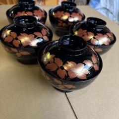 会津塗 漆器 金彩 蒔絵 蘭文様 蓋付き お吸物椀 雑煮椀 お椀 5客 未使用品 会津塗 特選品 金彩蒔絵花文様 蓋付きお吸い物椀 5客セット お椀
