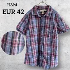 H&M L.O.G.G. 半袖 チェックシャツ US 12 M ブルー ピンク