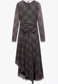 【ZARA】チェック柄ドレープチュールワンピース 5039/282/121 ZARA】チェック柄ドレープチュールワンピース 5039/282/121