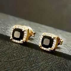 ✳️スタッドピアス ジルコニア CZダイヤ メンズ　ゴールド　ブラック　18k✳️