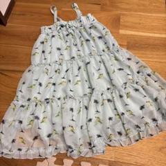 水色 鳥とヤシの木 プリント ワンピース XXS