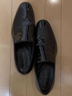 黒 光沢 メンズシューズ 使用感あり
