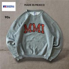 美品ラッセルアスレチック90sメキシコ製カレッジスウェット前Vガゼット古着グレー