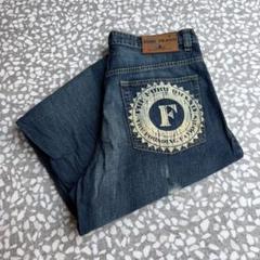 【太ルーズシルエット、ヒップホップ】FUBUデニムパンツ古着ストリートペインター