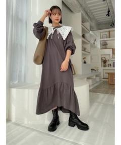 新品タグ付き Jumelle ジュメロ 付け襟ギャザーワンピース グレー M