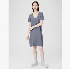 Tシャツワンピ Sサイズ グレー 半袖 Vネック 膝丈ワンピ レディース