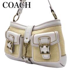 Coach Legacy Buckle Straw Shoulder Bag 白