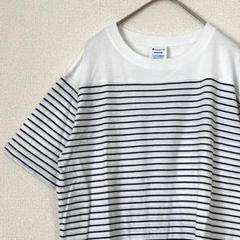 Champion Tシャツ 半袖 クルーネック ボーダー ロゴ刺繍 綿100％
