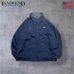 90s【USA】Lands' Endナイロンジャケットボア刺繍ロゴ２XLネイビー