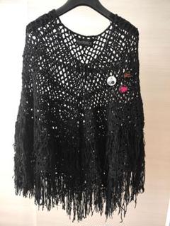 HYSTERIC GLAMOUR☆フリンジ黒ネット編みポンチョ缶バッジ付き