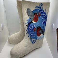 【送料込】ロシア製 フェルトブーツ 鳥の刺繍デザイン