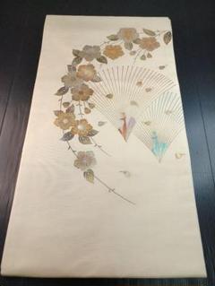 8699 未使用に近い織（おり）の帯落款印入薄手名古屋帯丹頂鶴