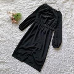 【グリーンレーベル】 (F) ひざ丈ワンピース ドット柄 シャーリング 総柄