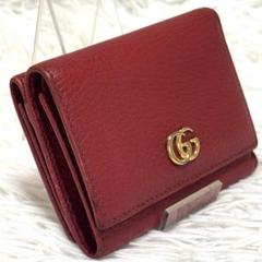 GUCCI 折財布 三つ折り 財布 GGマーモント レザー ハイビスカスレッド