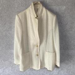 LAS FINE(９)ツイードジャケット＊薄手＊春夏秋＊日本製＊飾りボタン＊白系