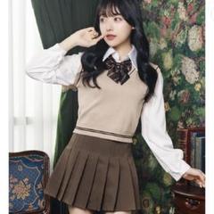 コスプレ制服 オルチャンセーラー ニット ベージュ×チョコ 【クリアストーン】のサムネイル