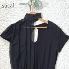 超特価セール開催！！ sacai 膝丈 変形 異素材 ワンピース ドッキング 別布シルク100 ワンピース