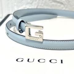 【美品】希少GUCCI Gマーク ロゴベルト レディース バックル 水色 75 41swiPQTUIL.jpg
