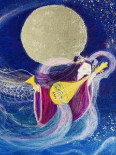 風水開運神仏絵画　弁財天と神の遣い～月光星水を舞う白龍白蛇　sunsui様作品 風水開運神仏絵画 弁財天と神の遣い～月光星水を舞う白龍白蛇