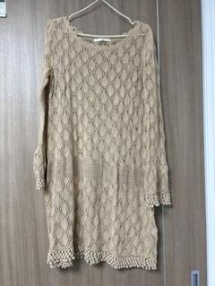 3連休SALE❣️a.r.wアロー ニットチュニックワンピース 春夏秋向ベージュ系