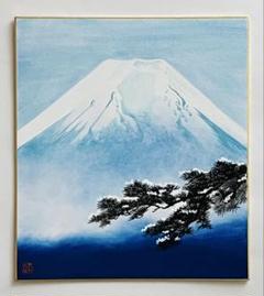 水墨画富峰飛鶴 富士山と鶴 約150cm x 60cm