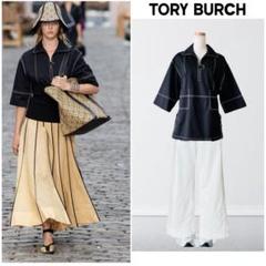 Tory Burch トリーバーチ 黒 七分袖 シャツ ブラウス 4 マリン