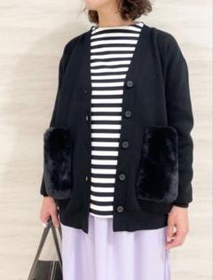 超美品 トゥモローランドコレクション エコファーフードコート 黒 ケーブルクロス ファーペプラムコート｜トゥモローランド 公式通販