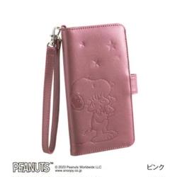 スヌーピー 　多機種対応　スマホカバー　本革　牛革　ピンク　本牛革