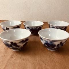 煎茶道具　平戸嘉祥作　染付　梅山水文　煎茶碗　九客　共箱　C　R4019 煎茶道具 平戸嘉祥作 染付 梅山水文 煎茶碗 九客 共箱 C