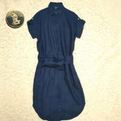 【美品】ローレンラルフローレン☆リネン　ロゴ　メタルボタン　ワンピース　ネイビー