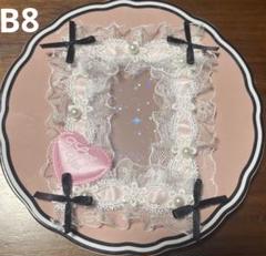 レースデコ　トレカケース　りぼんピンクブラックハート繊細レースピンクフリルパール