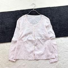 無印良品【S】桃色 長袖ブラウス レース装飾 コットン100 春夏 ナチュラル