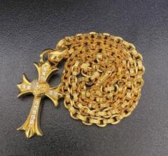 【22k・gp加工】　 大クロス　梵字　ペーパーチェーン　55cm